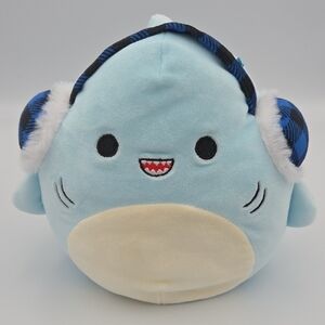 Squishmallows Sharon Blue Shark Holiday Christmas Plaid Earmuffs 8”